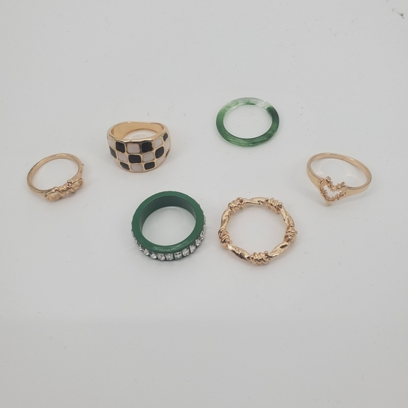 Green and gold stackable ring set assorted sizes size 7 and smaller - Picture 2 of 2